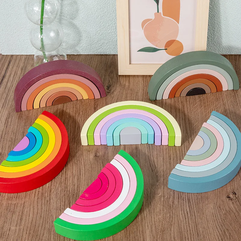 Wooden Blocks Stacking - Arch Bridge Rainbow Wooden Building Blocks