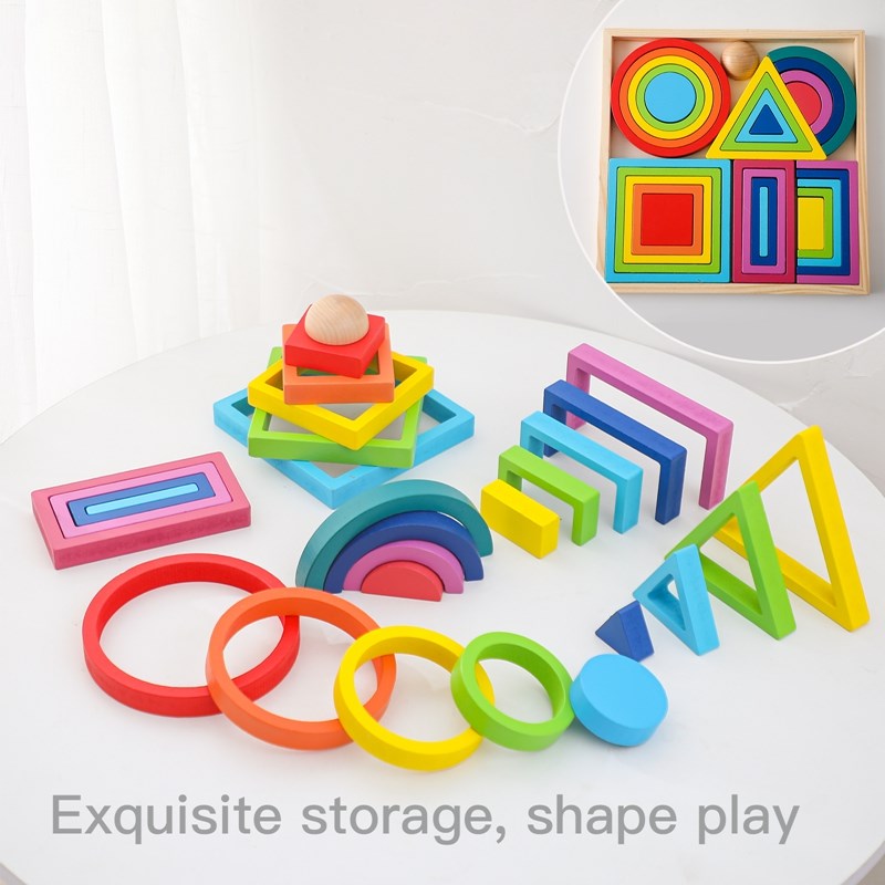 Montessori Wooden Block Toys B - Wooden Blocks Stacking review and price